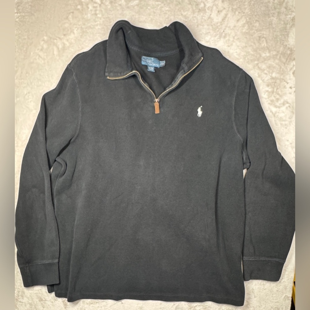 Polo Ralph Lauren Men’s Black Logo Chest Quarter Zip 100% Cotton Pullover XXL